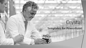  Presentation with nursery plant - PPT theme featuring black and white photo of male botanists examining herbs while writing on clipboard in plant nursery background and a light gray colored foreground