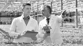  Presentation with nursery plant - Presentation theme enhanced with black and white photo of two male botanist examining herbs while writing on clipboard in plant nursery background and a light gray colored foreground
