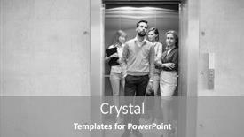  Presentation with elevator - PPT theme enhanced with black and white photo of business people waiting in elevator background and a gray colored foreground