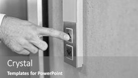  Presentation with elevator - Presentation theme featuring black and white photo of businessman waiting while pressing the button of elevator in office building background and a gray colored foreground