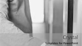  Presentation with elevator - Amazing presentation theme having black and white photo of businessman waiting while pressing the button of elevator in office building backdrop and a light gray colored foreground