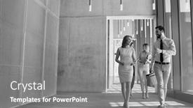  Presentation with black people - Beautiful slide set featuring black and white photo of business people walking while discussing plans before meeting in office corridor backdrop and a gray colored foreground