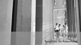  Presentation with black people - Presentation theme consisting of black and white photo of business people discussing plans before meeting in office hall background and a light gray colored foreground