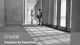  Presentation with black people - Cool new slide set with black and white photo of business people discussing plans before meeting in office hall backdrop and a gray colored foreground