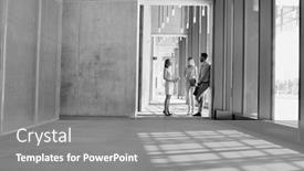  Presentation with black people - PPT theme having black and white photo of business people discussing plans before meeting in office hall background and a gray colored foreground