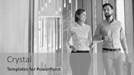  Presentation with black people - Slide deck having black and white photo of business people discussing plans before meeting in office hall background and a light gray colored foreground