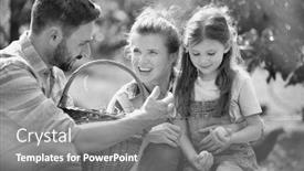  Presentation with black father - PPT theme featuring black and white photo of mother and father with daughter are collecting eggs and putting them in a brown wicker baset concept organic family lifestyle background and a gray colored foreground