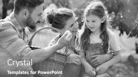  Presentation with black father - Presentation theme enhanced with black and white photo of mother and father with daughter are collecting eggs and putting them in a brown wicker baset concept organic family lifestyle background and a gray colored foreground