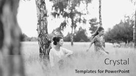  Presentation with black father - Amazing slide deck having black and white photo of loving father playing with his daughter in the woods whilst his wife watching backdrop and a light gray colored foreground