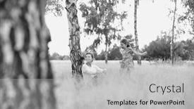  Presentation with black father - Beautiful PPT layouts featuring black and white photo of loving father playing with his daughter in the woods whilst his wife watching backdrop and a light gray colored foreground