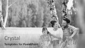  Presentation with black white tree - Audience pleasing presentation design consisting of black and white photo of lovely family sitting under the tree while having picnic backdrop and a light gray colored foreground