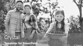  Presentation with black father - Presentation theme enhanced with black and white photo of mother and father with daughter are collecting eggs and putting them in a brown wicker basket background and a gray colored foreground
