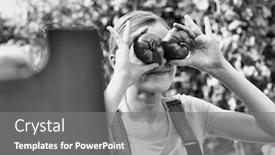  Presentation with black female - Beautiful PPT theme featuring black-and-white-photo backdrop and a gray colored foreground