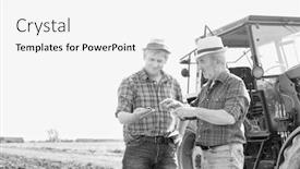  Presentation with tractor - Presentation enhanced with black and white photo of farmers examining soil against tractor in field background and a white colored foreground
