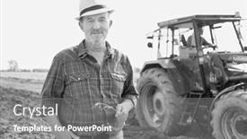  Presentation with tractor - Beautiful presentation featuring black and white photo of senior farmer standing against tractor in field backdrop and a gray colored foreground