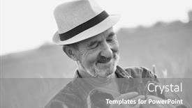  Presentation with crop - Slides with black and white photo of senior farmer showing and examining wheat crop in field background and a gray colored foreground