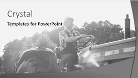  Presentation with tractor - Colorful PPT theme enhanced with black and white photo of mature farmer driving tractor in field backdrop and a white colored foreground