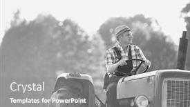  Presentation with tractor - Slide set consisting of black and white photo of mature farmer driving tractor in field background and a gray colored foreground