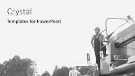  Presentation with tractor - Presentation theme featuring black and white photo of mature farmer standing in tractor at field background and a white colored foreground