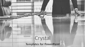  Presentation with conference table - Amazing theme having black-and-white-photo backdrop and a light gray colored foreground