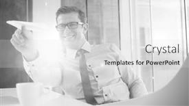  Presentation with airline - Audience pleasing theme consisting of black and white photograph of businessman about to throw a paper airline in the office backdrop and a light gray colored foreground