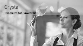  Presentation with photograph - Presentation design consisting of a confident young waitress background and a light gray colored foreground