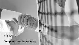  Presentation with black men - Theme having black and white photography of men shaking hands while standing by tennis net against clear sky on sunny day background and a light gray colored foreground