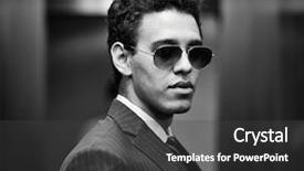  Presentation with entrepreneur - Slide deck enhanced with black-and-white portrait of a successful entrepreneur in sunglasses background and a dark gray colored foreground