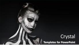  Presentation with black queen - Presentation theme enhanced with black-and-white portrait of a beautiful young woman with halloween skeleton makeup over black background pumpkin queen day of the dead background and a dark gray colored foreground