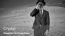  Presentation with top hat - PPT theme enhanced with black-and-white-portrait background and a gray colored foreground