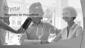  Presentation with restaurant waiter - Colorful PPT layouts enhanced with black and whitw photo of young waiter serving wine to customer at restaurant backdrop and a light gray colored foreground