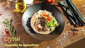  Presentation with pasta restaurant - Presentation enhanced with black-angus-beef-tagliatelle-pasta background and a tawny brown colored foreground