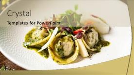  Presentation with cucumber cream - Presentation theme with black-angus-hand-made-dumplings background and a soft green colored foreground