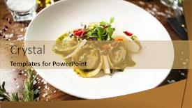  Presentation with cucumber cream - Amazing PPT theme having black-angus-hand-made-dumplings backdrop and a yellow colored foreground