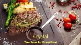  Presentation with new york - PPT theme featuring black-angus-new-york-steak background and a tawny brown colored foreground