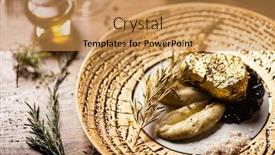  Presentation with tenderloin - Audience pleasing PPT theme consisting of black-angus-tenderloin-steak-covered backdrop and a gold colored foreground