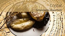  Presentation with red gold black - Audience pleasing slide set consisting of black-angus-tenderloin-steak-covered backdrop and a yellow colored foreground