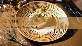  Presentation with red gold black - Audience pleasing slide set consisting of black-angus-tenderloin-steak-covered backdrop and a gold colored foreground