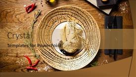  Presentation with red gold black - Colorful PPT theme enhanced with black-angus-tenderloin-steak-covered backdrop and a gold colored foreground