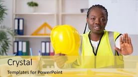  Presentation with project - Audience pleasing theme consisting of black architect working on project backdrop and a yellow colored foreground