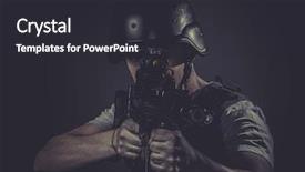 Presentation with security - Amazing slide set having black armor and machine gun backdrop and a  colored foreground