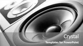  Presentation with audio speaker - Beautiful slide set featuring black audio speaker stereo equipment backdrop and a gray colored foreground