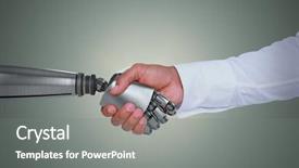  Presentation with shaking hands - PPT theme with black background robotics - computer graphic image of businessman background and a gray colored foreground