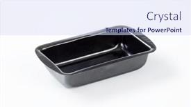  Presentation with baking - Audience pleasing presentation consisting of black-baking-tin-on-white backdrop and a sky blue colored foreground