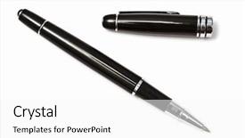  Presentation with black ink - Colorful slides enhanced with black ballpoint pen isolated backdrop and a white colored foreground