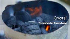  Presentation with barbecue - Theme having black-barbecue-with-burning-coals background and a ocean colored foreground