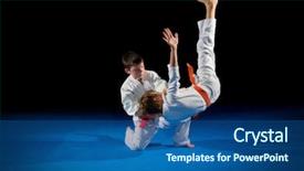  Presentation with martial arts - Colorful slide deck enhanced with black belt - children martial arts fighters isolated backdrop and a ocean colored foreground