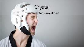  Presentation with martial arts - Colorful theme enhanced with black belt - young martial arts man shouting backdrop and a  colored foreground