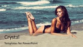 Presentation with black woman - Theme having black bikini lie on sand background and a  colored foreground