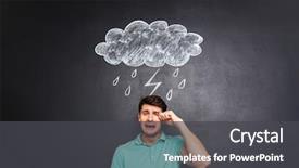  Presentation with happy sad face man - Slides with black blackboard with drawn raincloud background and a dark gray colored foreground